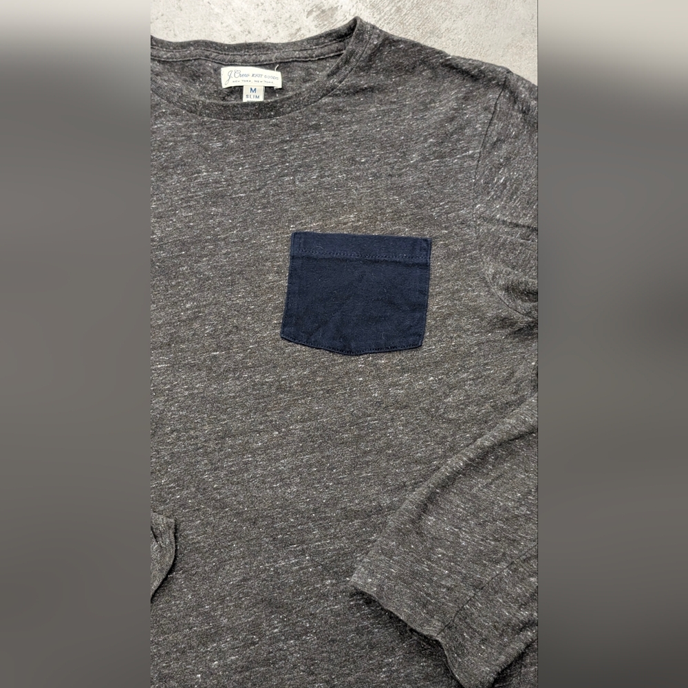 J. Crew Heather Gray Long Sleeve with Navy Pocket, Medium